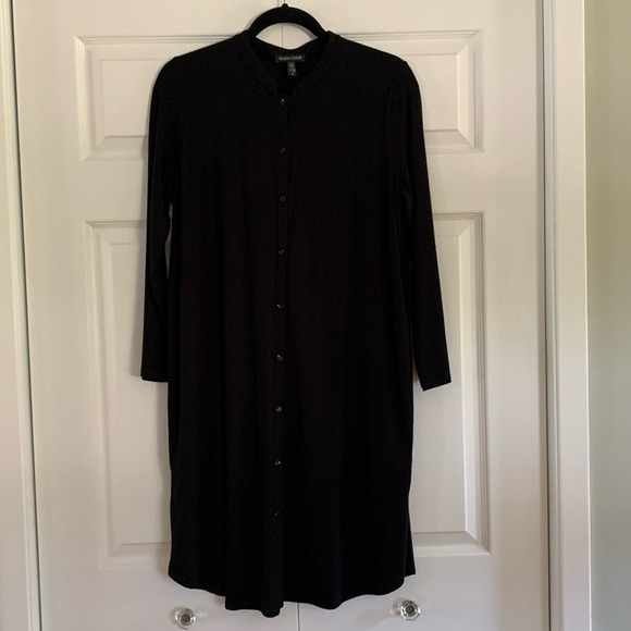 EILEEN FISHER Long Button Front Long Sleeve Tunic Cardigan Dress Black Size S/P - Picture 1 of 14